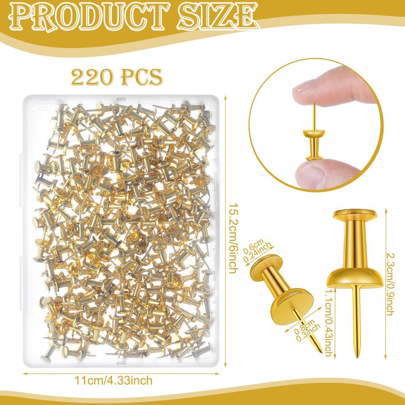 ANIKJOY 220 Count Gold Push Pins, Standard Plastic Head Steel Point Gold Thumb Tacks Decorative Push Pins for Cork Board Wall Hanging - Image 3